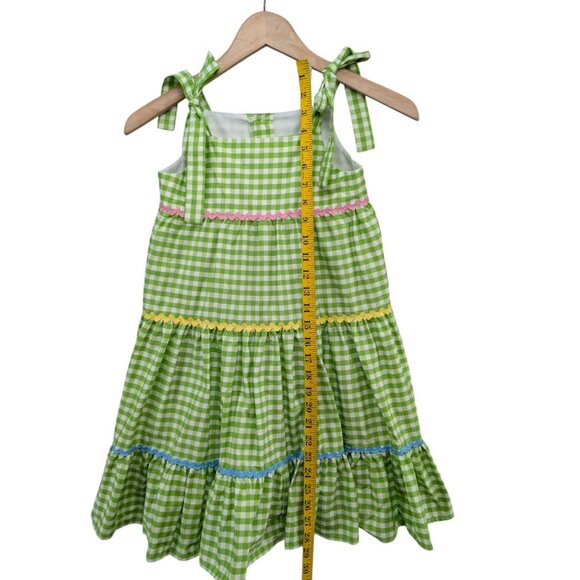 Posh Pickle Fore Midi Dress Girls Green White Gingham Sleeveless Tiered Size 7-8 - Picture 6 of 9